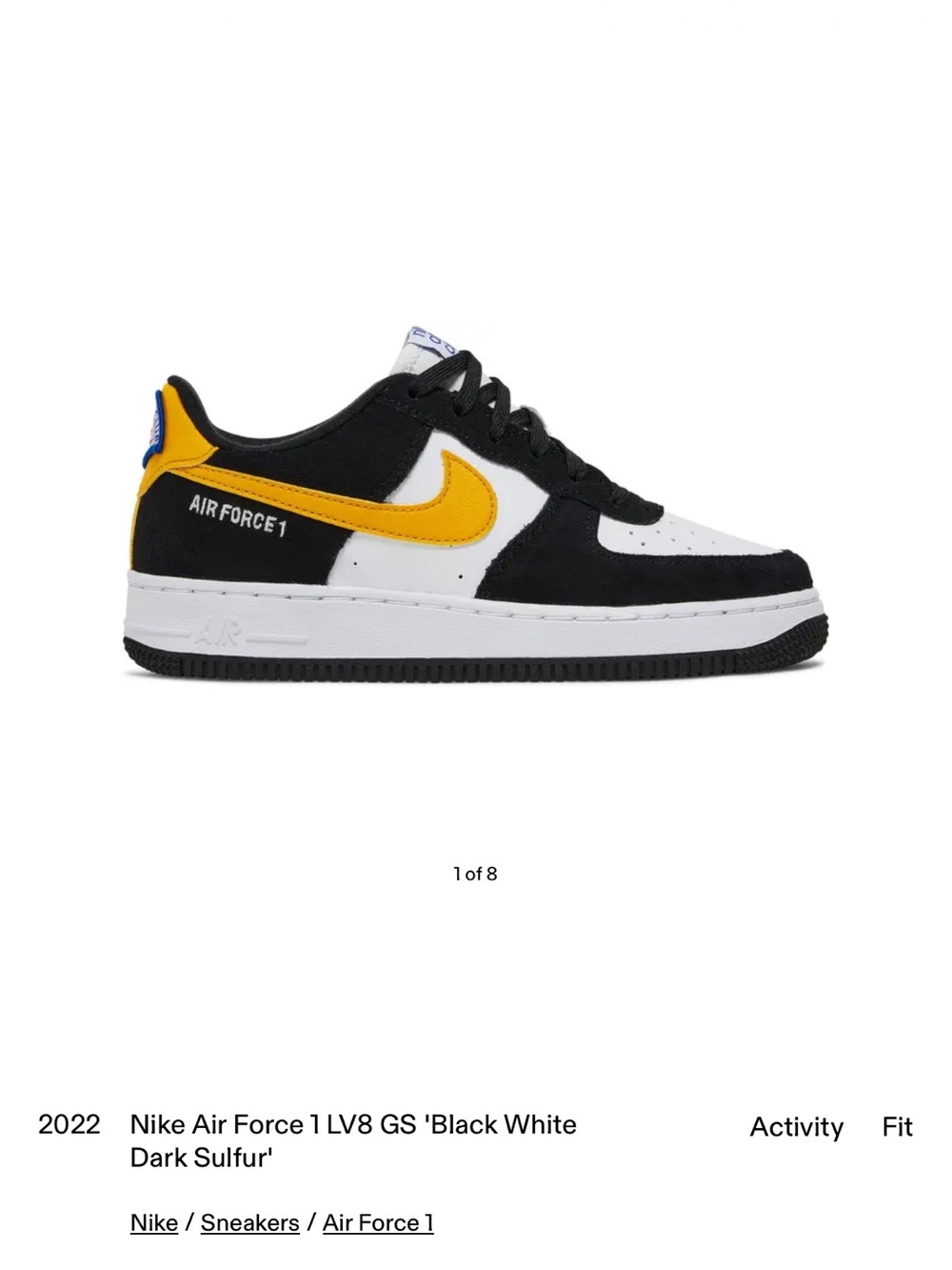 Nike Air Force 1 LV8 GS 'Black White Dark Sulfur' 6.5